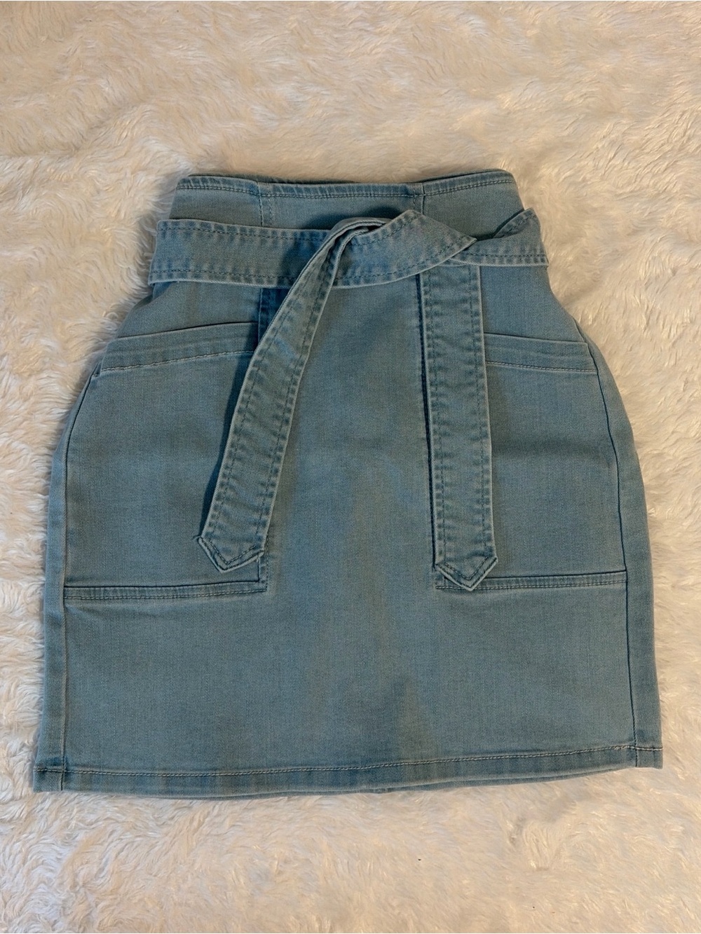Forever 21 Light Blue High-Rise Denim Mini Skirt with Belt